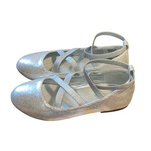 Mia Girls Silver Ankle Strap up  Ballet Flats 13 c Little Girls